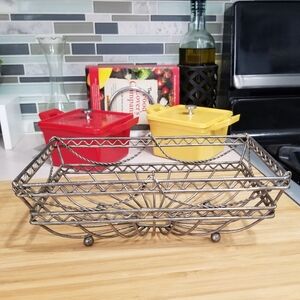 Godinger Silverplate Wire Basket‎ Rectangular Ball Feet Fruit Basket 8.5"L